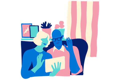 Grafik äldre par i soffa